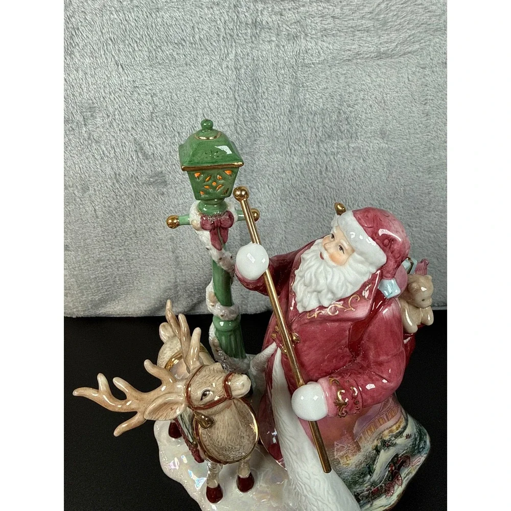 Thomas Kinkade Victorian Christmas II Illuminated Santa Reindeer Figurine 2003